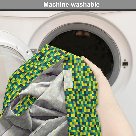 Lunarable Yellow and Blue Dog Crate Cover, Vivid Colored Squares Funky Simple Retro Style Grid Tile, Easy to Use Pet Kennel Cover for Cats & Medium Dogs, 30 Inch, Petrol Blue Lime Green