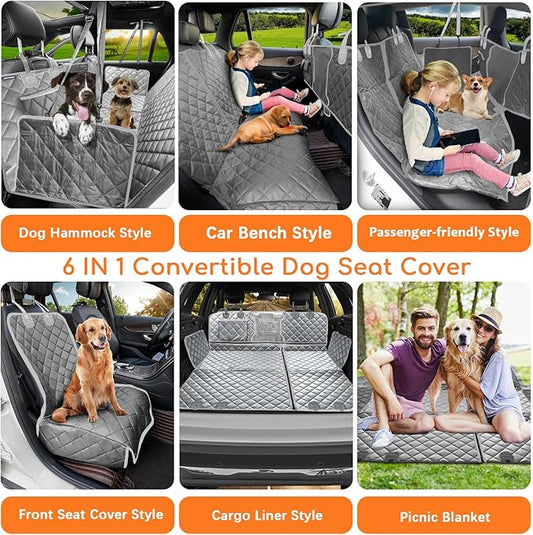 URPOWER 6 in 1 Dog Car Seat Cover, 60/40 Split Dog Seat Cover for Back Seat 100% Waterproof Dog Car Hammock Nonslip Backseat Dog Cover with Mesh Window Pet Seat Protector for Cars, Trucks and SUVs
