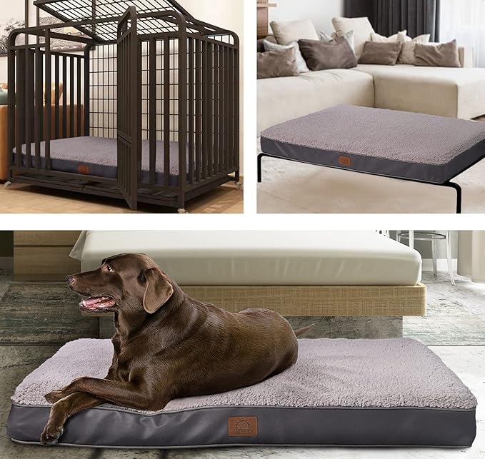 Extra Large Orthopedic Dog Bed for Big Dogs - XL Waterproof Dog Bed with Removable Washable Cover & Anti-Slip Bottom, Crate Bed, Deluxe Plush Pet Bed Mat (Grey)