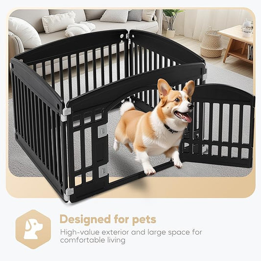 Simple Deluxe Plastic Dog Playpen, 24" Exercise 4-Panel Pet Playpen with Door, Safe and Secure, Folding and Portable Puppy Playpen for Puppies and Small Dogs, Black