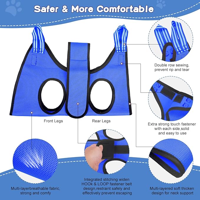 Pet Grooming Hammock Harness for Medium/Large Dogs with Belt Pasteable,Nail Clippers,Nail Trimmers,Comb, Trimming Relaxing/Safe,Dog Grooming Kit at Home(Blue)