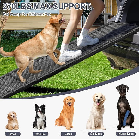 Dog Ramp for Car 71" Extra Long & 17.2" Wide Folding Pet Ramp Dog Ramps for Large Dogs with Non-Slip Rug Surface Portable Dog Car Ramp for SUV Car & Truck, Outdoor Dog Ramp Up to 270 LBS