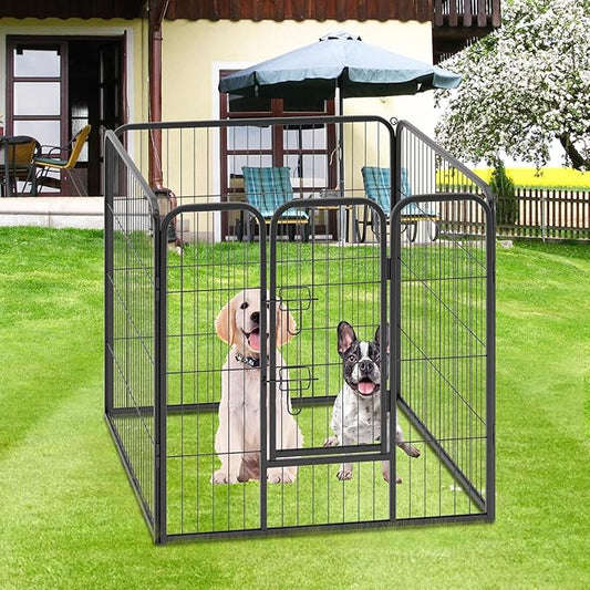 FDW Dog Playpen Dog Pen Dog Kennel 4 Panels 32 Inch Height Indoor Outdoor Folding Metal Portable Puppy Exercise Pen Heavy Duty Dog Fence for Yard Camping,Black