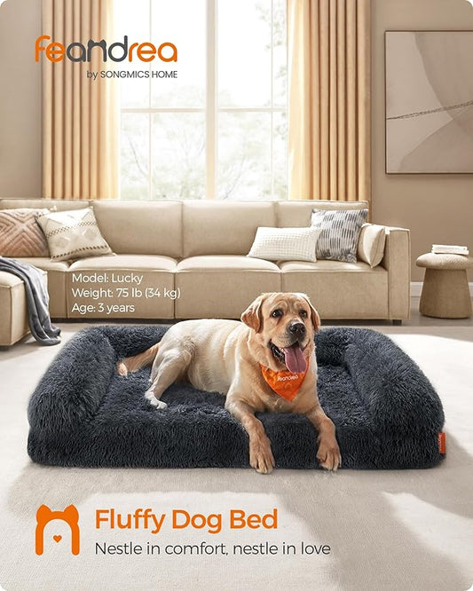 Feandrea Dog Bed, Orthopaedic Dog Sofa Bed for Medium and Large Dogs, Waterproof Ped Bed with Removable Washable Cover, 42 x 31.5 x 9 Inches, Dark Gray UPGW233G02