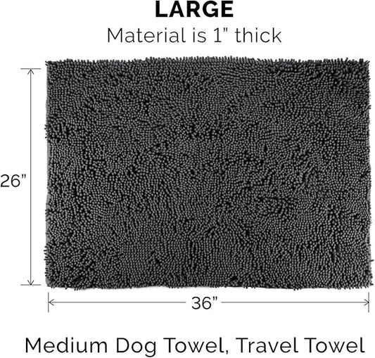 Furhaven 36" x 26" Highly Absorbent Dog Door Mat for Muddy Paws, 100% Washable, Perfect for Entryway, Kitchen, & Bathroom Use - Chenille Shammy Rug - Charcoal (Gray), Large