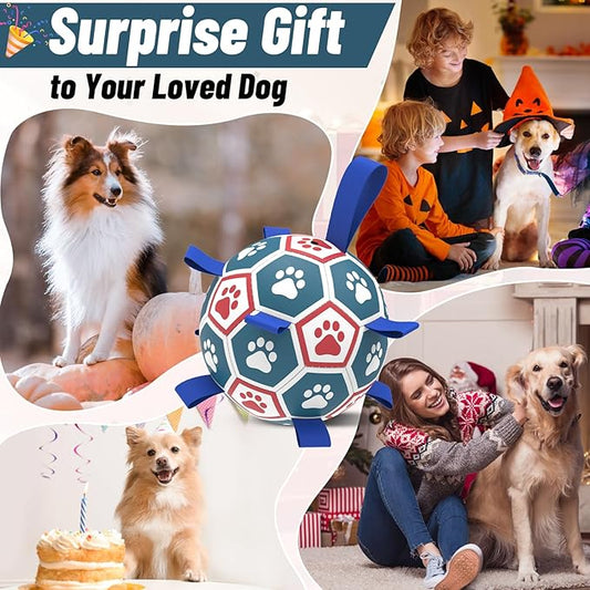 QDAN Dog Ropes Toys Soccer Ball with Straps, Interactive Dog Toys for Tug of War, Puppy Birthday Gifts, Dog Tug Toy, Dog Water Toy, Durable Dog Balls for Medium & Large Dogs(8 Inch)