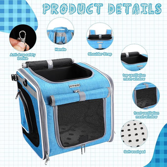 Dog Bike Basket, Foldable Pet Carrier, Adjustable Shoulder Strap Backpack, Portable Breathable Basket Bag for Dogs and Cats