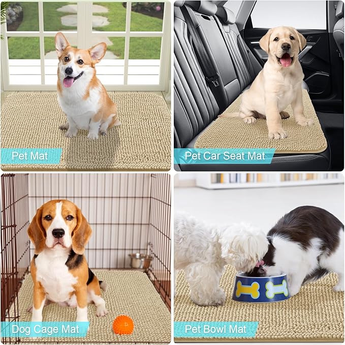 OLANLY Dog Door Mat for Muddy Paws 30x20, Absorbs Moisture and Dirt, Absorbent Non-Slip Washable Mat, Quick Dry Chenille, Mud Mat for Dogs, Entry Indoor Door Mat for Inside Floor, Beige