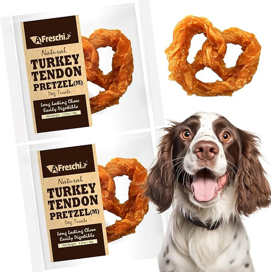 Afreschi Natural Turkey Tendon Pretzel (M) Pack of 2, Dog Treats for Signature Series, All Natural Human Grade Dog Chew, Turkey Sourced from USA, Hypoallergenic, Rawhide Alternative