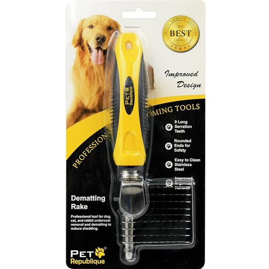 Pet Republique Dematting Tool for Dogs and Cats - Stainless Steel Matt Breaker Rake for Undercoat and Mat Brush - Knot Out for Long Haired Breed Pets
