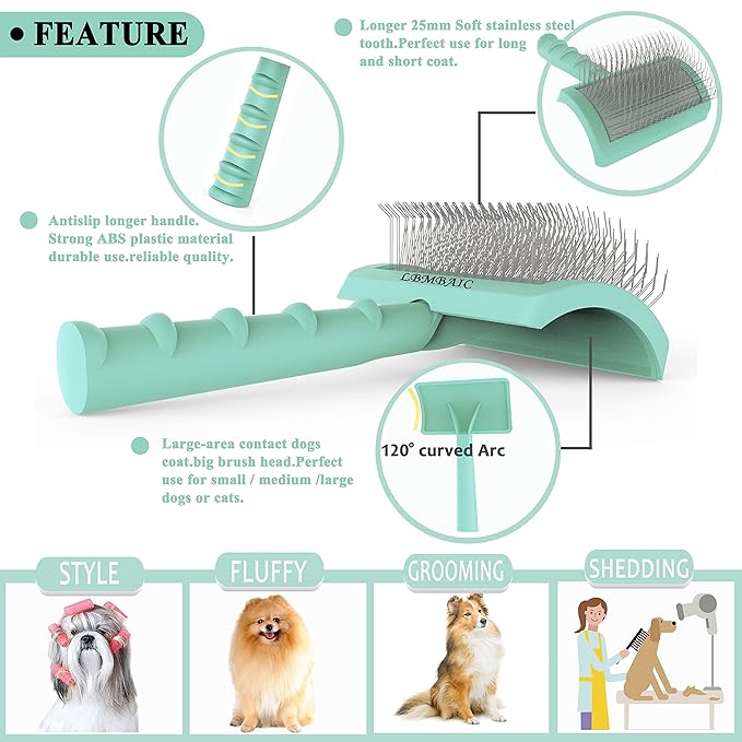 Metal Grooming Comb (7.5inches)and Extral Long Pin Slicker Brush (25mm)