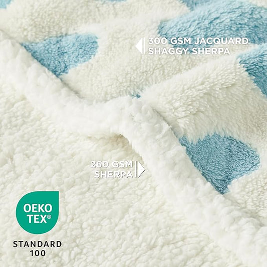 Lesure Waterproof Dog Blanket for Medium Dogs - Washable Double Sided Dog Blankets with Warm Jacquard Shag and Soft Sherpa Fleece, Pet Cat Blanket for Couch Protection, 3D Textured Wave, Blue