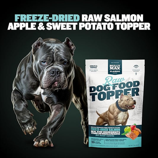Bully Max Freeze-Dried Raw Dog Food Toppers for Puppies & Adult Dogs - Salmon with Real Fruits & Veggies - Meal Enhancers with Vitamins & Minerals - Feed as Puppy Treat or Dog Meal