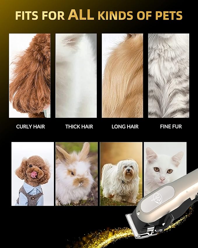 E-Hunter Professional Dog Clippers Cordless Rechargeable - Pet Grooming Kit with 8 Comb Guides, LED Display & Quiet Motor 50DB for Dogs, Cats with Thick Hair - Includes Cleaning Brush & Oil