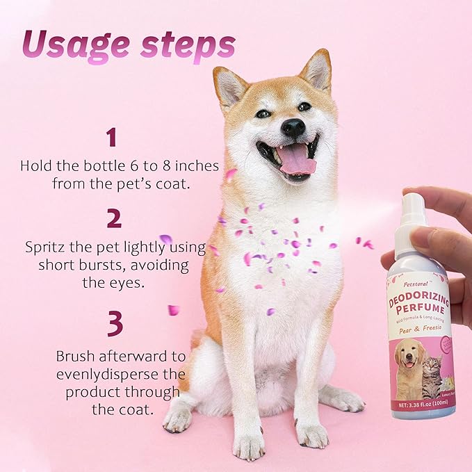 Deodorizing Perfume Spray for Pets, luxury Scent, Long-Lasting Fragrance, 3.38 Fl Oz. (Pear & Freesia)