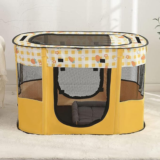Puppy Playpen, Portable Dog Play Pen, Sturdy Cat Playpen, Foldable pop up pet Tent, Pet Playground Indoor/Outdoo (Yellow, Large)