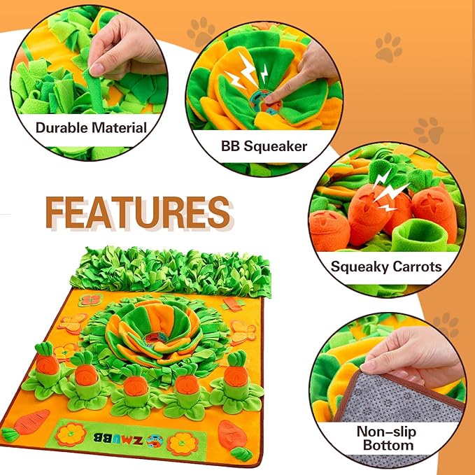 Snuffle Mat for Large Dogs, 40'' x 27.5'' Sniff Mat for Dogs, Portable Slow Feeding Mat for Foraging Skills and Stress Relief, Interactive Indoor/Outdoor Dog Puzzle Toys for Nosework Training