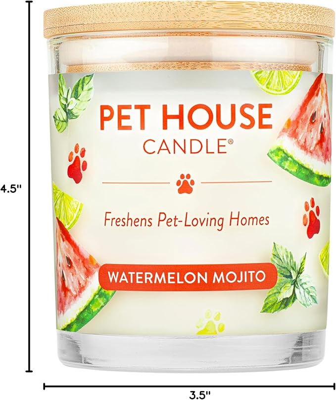 Pet House 9 oz Watermelon Mojito Scented Pet Odor Candle, Clean Burning, Long Lasting, Plant Based Spring, Summer Scented Soy Candle, 60 Hour Burn Time
