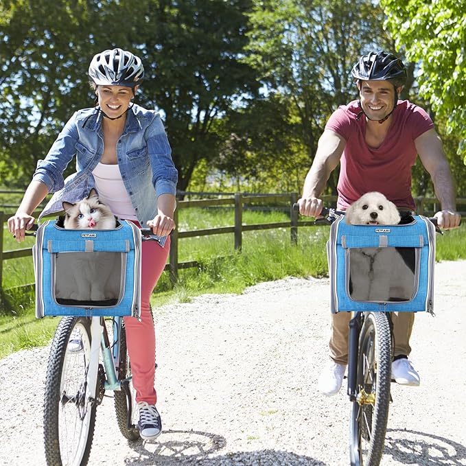 Dog Bike Basket, Foldable Pet Carrier, Adjustable Shoulder Strap Backpack, Portable Breathable Basket Bag for Dogs and Cats