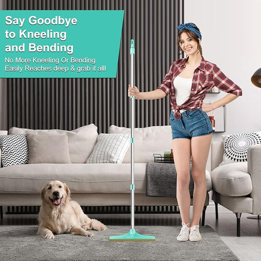 5FT Carpet Rake Pet Hair Remover, Reusable Carpet Rake with Telescopic Handle for Pet Hair Removal Tool Dog Cat Fur Remover Broom for Rugs, Mats, Beds, Stairs (Blue)