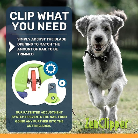 Zen Clipper Precise Safer Pet Nail Trimmer - Fully Adjustable Pet Claw Clipper for Dogs and Cats - Trims only The Amount of Nail You Chose Quick, Clean and Quiet Cut - Patented (Regular)