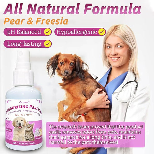 Deodorizing Perfume Spray for Pets, luxury Scent, Long-Lasting Fragrance (1.69 Fl Oz, Pear & Freesia)