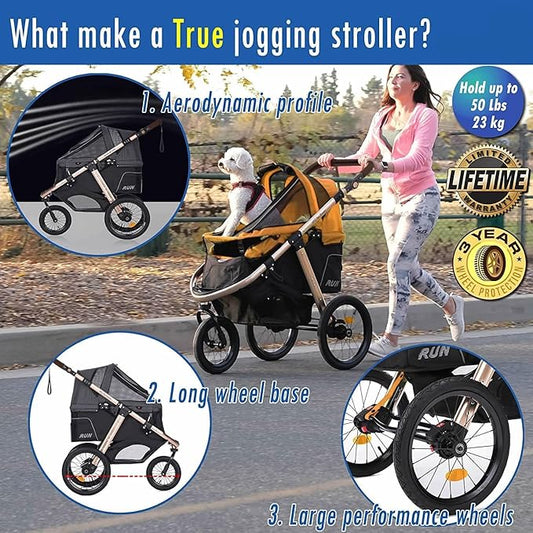 HPZ Pet Rover Run Performance Jogging Sports Stroller with Comfort Rubber Wheels/Zipper-Less Entry/1-Hand Quick Fold/Aluminum Frame for Small/Medium Dogs, Cats and Pets (Speed Yellow)