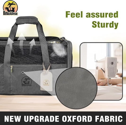 Luxury Pet Carrier for Dogs, Cats, Puppies - Airline TSA Approved, Durable Anti-Scratch Fabric, Soft-Sided, Consistent Airflow, Foldable Design, Cushion Pad, Travel (Grey, Medium)