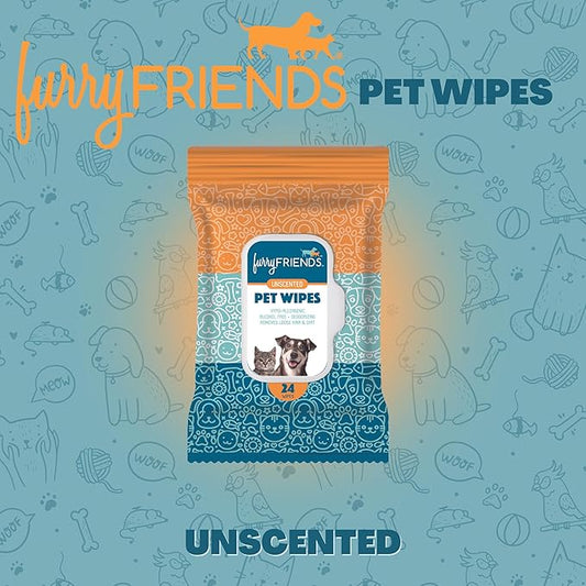 FurryFriends Pet Wipes | Unscented | Hypo-allergenic | Alcohol Free| Deodorizing | Removes Loose Hair & Dirt | Incredibly Clean | 8 Pack