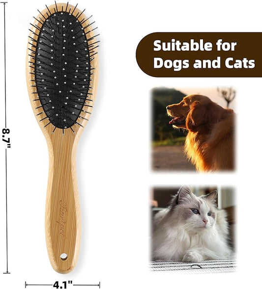 Double Sided Dog Brush Pin and Boar Bristle Pet Grooming Comb for Long or Short Haired Dogs and Cats Removing Shedding Tangles and Dead Undercoat