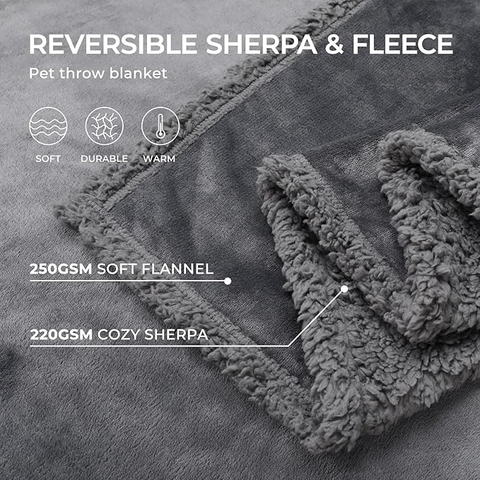 Waterproof Pet Blanket, Liquid Pee Proof Dog Blanket for Sofa Bed Couch, Reversible Sherpa Fleece Furniture Protector Cover for Small Medium Large Dogs Cats, Dark Gray King Size(100" x 85")