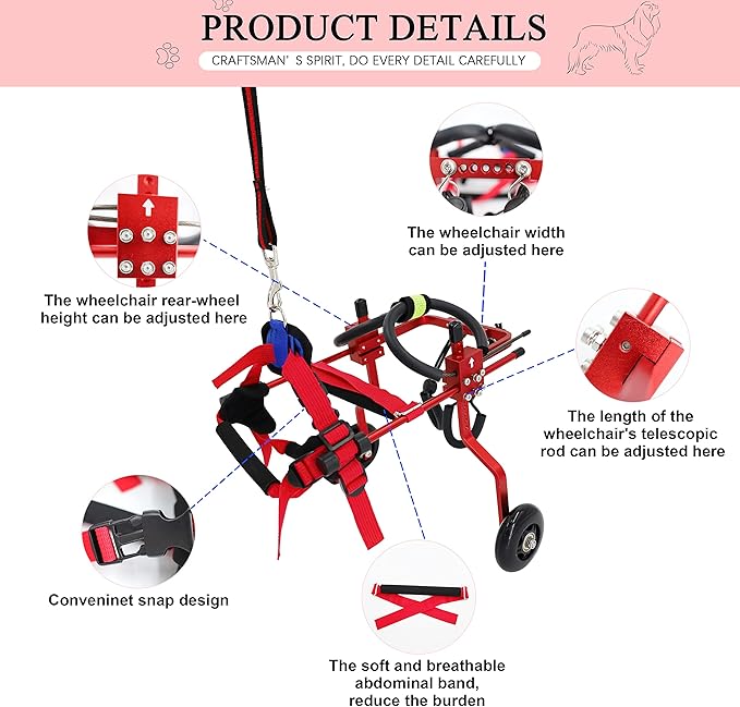 HobeyHove Adjustable Dog Wheelchair for Back Legs,Pet/Doggie Doggy Wheelchairs with Disabled Hind Legs Walking (XS-Red)