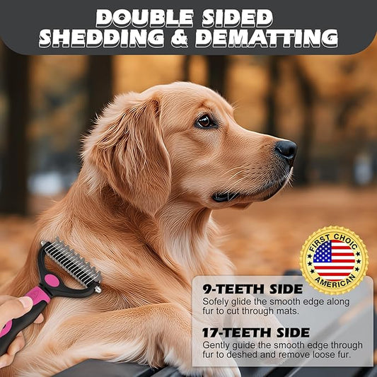 3PCS Dog Grooming Kit I Dog Brush for Shedding I Deshedding Dog Brush I Metal Dog Comb I Dog Bath Brush I Undercoat Rake for Dogs and Cats I Premium Pet Supplies (Pink Black)