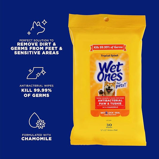 Wet Ones for Pets Paw & Tushie Dog Wipes With Chamomile, 30 ct - 8 Pack | Dog Wipes For All Dogs in Tropical Splash Scent | Dog Grooming Wipes, Dog Bathing Supplies, Pet Wipes for Paw and Butt