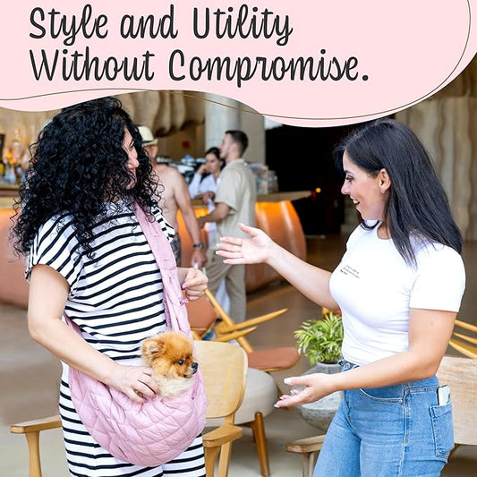 Dog and Cat Sling Carrier for Small Medium Puppy & Kitten Carrying, Wearable Crossbody Purse Bag with Adjustable Size and Shoulder Strap, Safety Clip, Two Zip Pockets (Pastel Pink)