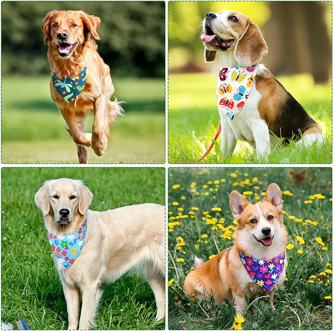 Sadnyy 40 Pcs Summer Spring Dog Bandanas Bulk Flower Hawaiian Triangle Reversible Bandanas for Large Dog Adjustable Pet Kerchief Scarf Washable Cat Scarf for Summer Holiday Pets