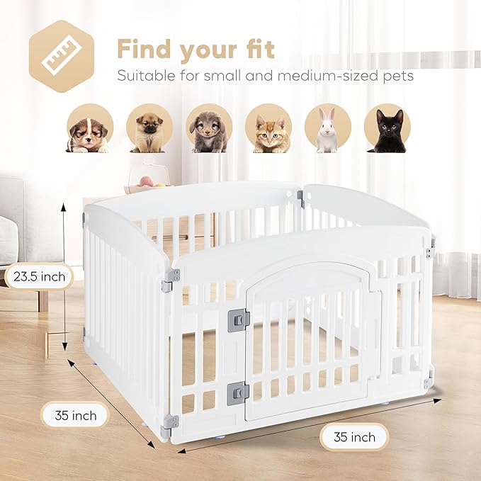 Simple Deluxe Plastic Dog Playpen, 24" Exercise 4-Panel Pet Playpen with Door, Safe and Secure, Folding and Portable Puppy Playpen for Puppies and Small Dogs, White