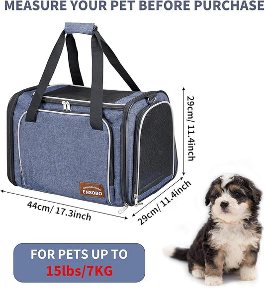 Dog Carrier, ENSOBO Cat Carrier Pet Travel Carrier Bag Airline Approved Folding Fabric Pet Carrier for Small Dogs Puppies and Medium Cats, w/Locking Safety Zippers