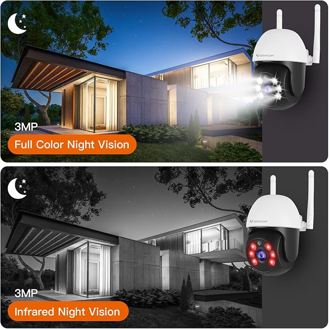 VSTARCAM 3MP Wired Security Camera Outdoor, 0.8 Inch 2.4G WiFi PTZ Dome Home Surveillance Camera with Motion Detection, 2-Way Audio, Color Night Vision, Weatherproof 01