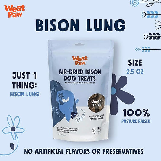 WEST PAW Air Dried Bison Lung Dog Treats – Farm Fresh Bison Lung Snacks for Dogs – Wholesome Canine Treat – Vitamins, Minerals, Proteins – One-Ingredient Treat – 2.5 Oz. (1 Pack)