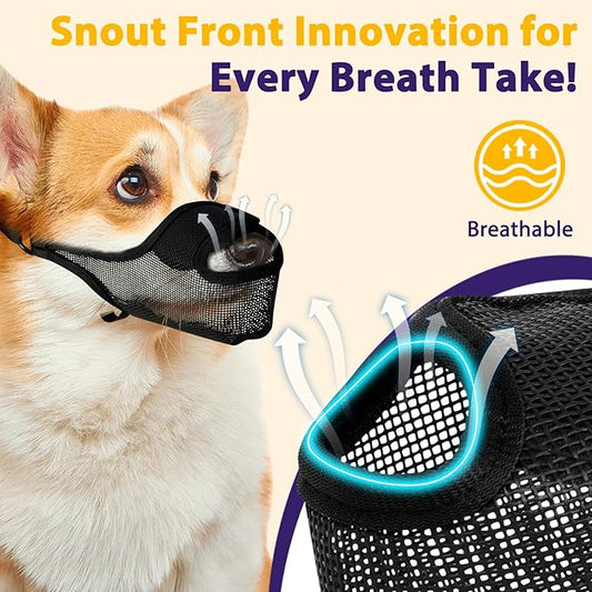 LUCKYPAW Dog Muzzle, Mesh Muzzle for Large Medium Small Dogs with Front Opening Design, Dog Mouth Cover to Prevent Biting, Licking, Chewing, Scavenging, Breathable Pet Muzzle Allows Drinking(Black,M)