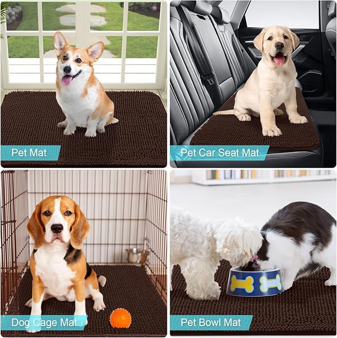 OLANLY Dog Door Mat for Muddy Paws 70x24, Absorbs Moisture and Dirt, Absorbent Non-Slip Washable Mat, Quick Dry Chenille, Mud Mat for Dogs, Entry Indoor Door Mat for Inside Floor, Brown