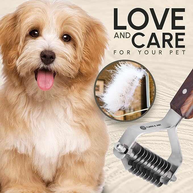 Flamia & Jabz Undercoat Rake for Dogs & Cats, Dematting Grooming Stripper Tool (10 Blades)