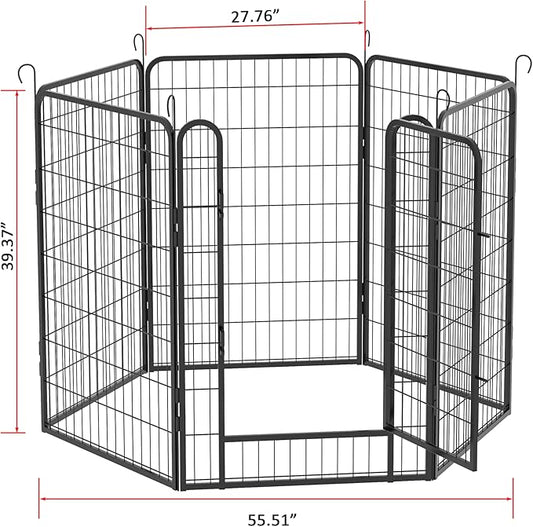 6 Panels Dog Playpen Heavy Duty Metal Fence,39.37" Height Outdoor Indoor Pen Anti-Rust with Doors Portable for RV Camping Yard,Black