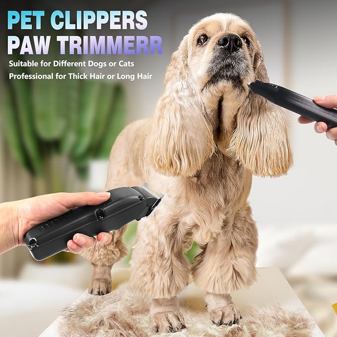 Cordless Dog Grooming Clippers Kit & Paw Trimmer with LED Light, Professional Electric Pet Hair Clippers, Dog Shavers for Grooming Thick Hair (Black)