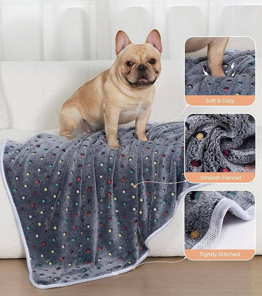 1 Pack 6 Blankets Dog Cat Soft Fluffy Fleece Pet Blanket Warm Cute Print Design Puppy Kitten Blanket Doggy Dot Large(41"x31")