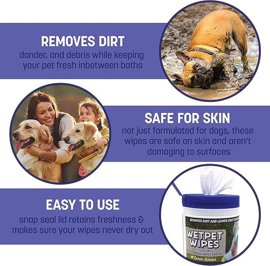 TMD Healthcare WETPET Wipes for Dogs, Lemon Scented, Grooming Wipes Remove Dirt & Grime, Deodorizing Easy to Use for Dogs & Puppies, Safe on Skin and Fur Single Pack