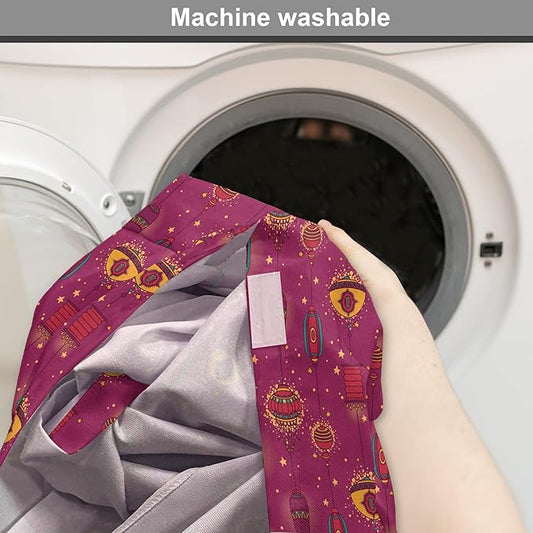 Lunarable Folkloric Dog Crate Cover, Cultural Inspirations Oriental Party Celebration Art Traditional Design, Easy to Use Pet Kennel Cover for Cats & Medium Dogs, 30 Inch, Magenta and Yellow