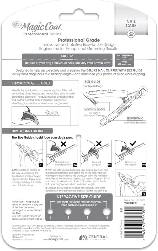 Four Paws Magic Coat Professional Series Deluxe Dog Nail Clipper with Size Guide, Claw Trimmer for Dogs, 1 Count