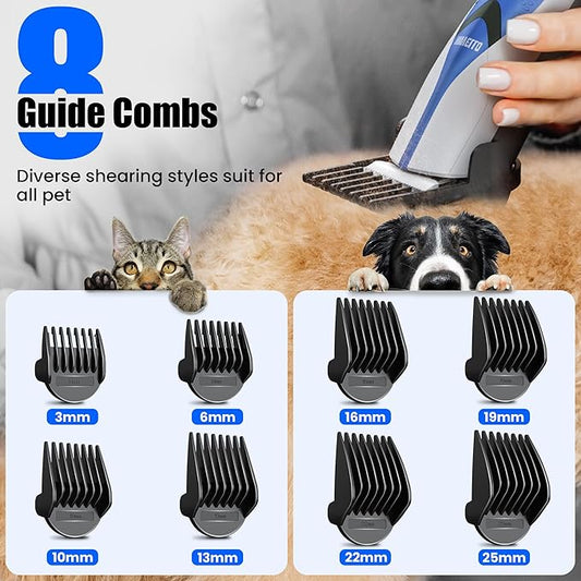 Cordless Cat & Dog Shaver, 5 Speed Low Noise Hair Clippers, Metal Blade & 8 Ceramic Comb Trimmer, Blue